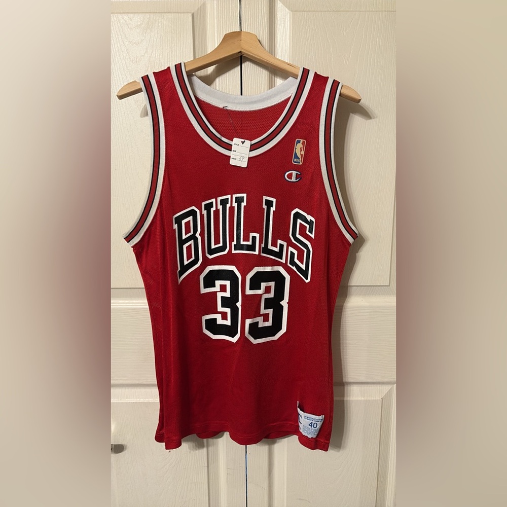 Vintage Champion Bulls Red Basketball Jersey